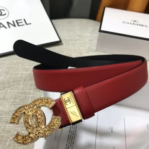 Chanel Metallic CC Logo Leather Belt Red 30MM 