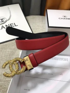 Chanel Metallic CC Logo Leather Belt Red 30MM 
