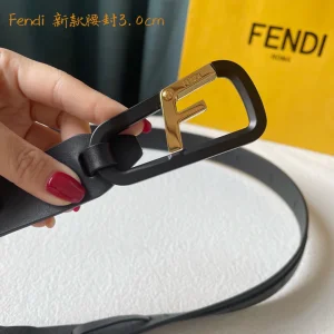 Luxury Womens Belts Fendi F Logo Leather Belt in Black 30MM A175PP240 AA165821