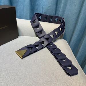 Bottega Veneta Triangle Leather Belt Blue 50MM 