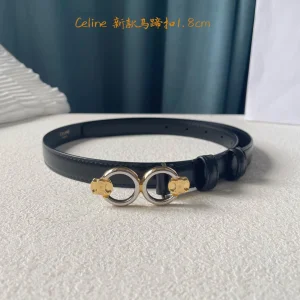 Luxury Womens Belts Celine Horsebit Leather Belt in Black 18MM A175PP240 AA166847