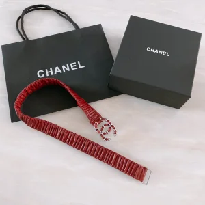 Luxury Womens Belts Chanel CC Logo Ruched Leather Belt in Red A191PP240 AA168182