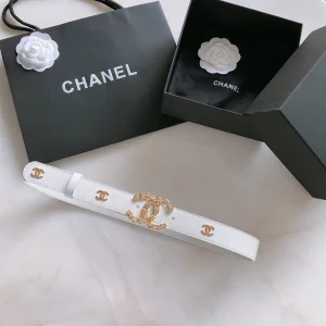 Chanel Vintage CC Logo Leather Belt Black 30MM 