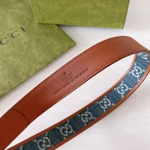 Luxury Womens Belts Gucci Blue GG Denim Leather Belt in Brown 30MM A191PP240 AA168175