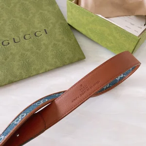Luxury Womens Belts Gucci Blue GG Denim Leather Belt in Brown 30MM A191PP240 AA168177