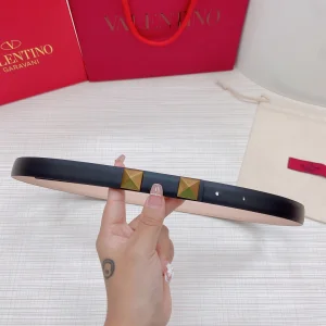 Valentino Roman Stud Leather Belt Black 20MM 