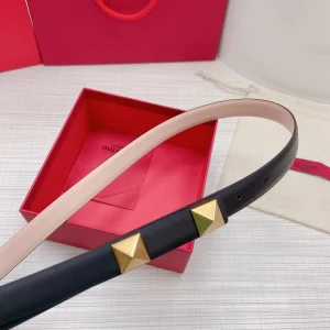 Luxury Womens Belts Valentino Roman Stud Leather Belt in Black 20MM A191PP240 AA168207