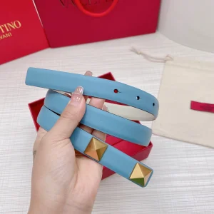 Luxury Womens Belts Valentino Roman Stud Leather Belt in Blue 20MM A191PP240 AA168214