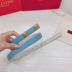 Luxury Womens Belts Valentino Roman Stud Leather Belt in Blue 20MM A191PP240 AA168214