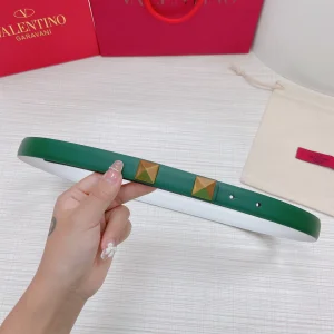 Valentino Roman Stud Leather Belt Green 20MM 