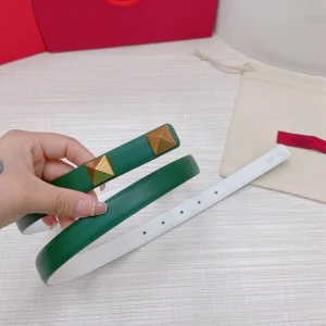 Luxury Womens Belts Valentino Roman Stud Leather Belt in Green 20MM A191PP240 AA168211