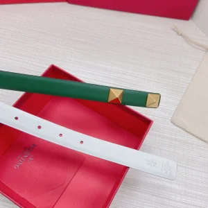 Luxury Womens Belts Valentino Roman Stud Leather Belt in Green 20MM A191PP240 AA168211