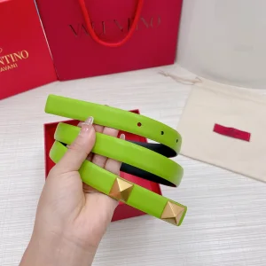 Luxury Womens Belts Valentino Roman Stud Leather Belt in Green 20MM A191PP240 AA168215
