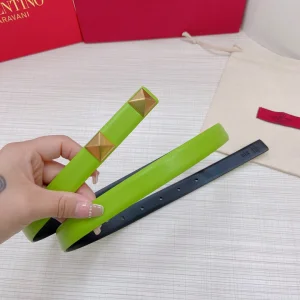 Luxury Womens Belts Valentino Roman Stud Leather Belt in Green 20MM A191PP240 AA168215
