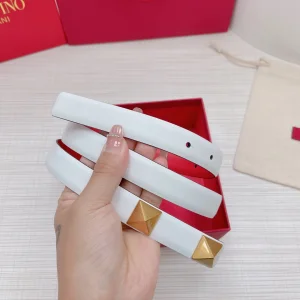 Luxury Womens Belts Valentino Roman Stud Leather Belt in White 20MM A191PP240 AA168208