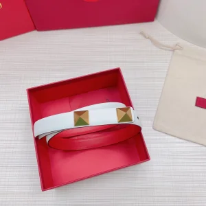 Luxury Womens Belts Valentino Roman Stud Leather Belt in White 20MM A191PP240 AA168208