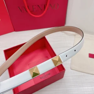 Luxury Womens Belts Valentino Roman Stud Leather Belt in White 20MM A191PP240 AA168212