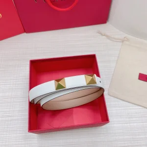 Luxury Womens Belts Valentino Roman Stud Leather Belt in White 20MM A191PP240 AA168212