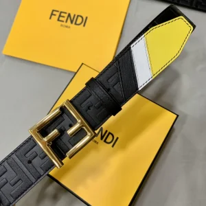 Luxury Mens Belts Fendi FF Embossed Leather Belt in Black 38MM A175PP240 AA169012