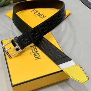 Luxury Mens Belts Fendi FF Embossed Leather Belt in Black 38MM A175PP240 AA169013