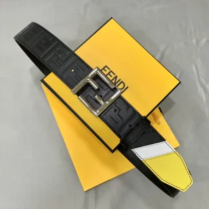 Luxury Mens Belts Fendi FF Embossed Leather Belt in Black 38MM A175PP240 AA169013