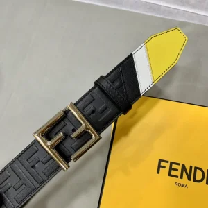 Luxury Mens Belts Fendi FF Embossed Leather Belt in Black 38MM A175PP240 AA169013