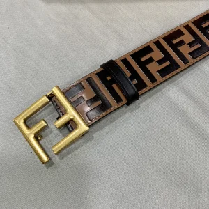 Luxury Mens Belts Fendi FF Embossed Leather Belt in Brown 38MM A175PP240 AA169014