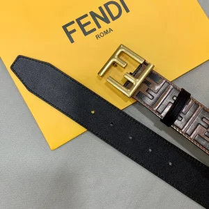 Luxury Mens Belts Fendi FF Embossed Leather Belt in Brown 38MM A175PP240 AA169014