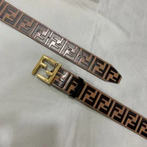 Luxury Mens Belts Fendi FF Embossed Leather Belt in Brown 38MM A175PP240 AA169015