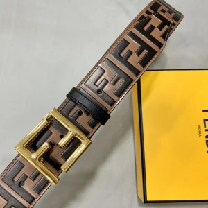 Luxury Mens Belts Fendi FF Embossed Leather Belt in Brown 38MM A175PP240 AA169015