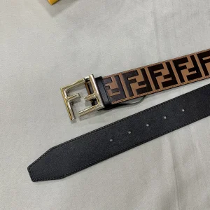 Luxury Mens Belts Fendi FF Embossed Leather Belt in Brown 38MM A175PP240 AA169016