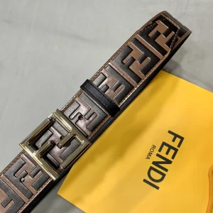 Luxury Mens Belts Fendi FF Embossed Leather Belt in Brown 38MM A175PP240 AA169016
