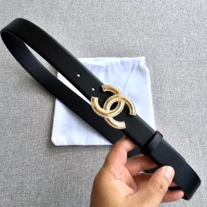 Chanel Gold Crystals CC Leather Belt Black 30MM 