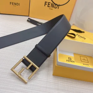 Luxury Womens Belts Fendi FF Logo Buckle Leather Belt in Black 60MM A175PP340 AA169610