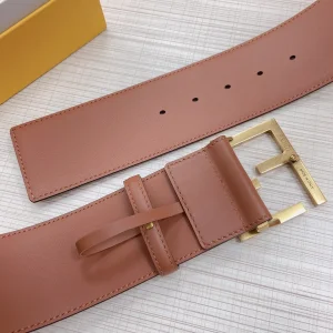 Luxury Womens Belts Fendi FF Logo Buckle Leather Belt in Brown 60MM A175PP340 AA169613