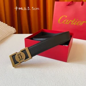 Luxury Womens Belts Cartier Logo Buckle Leather Belt in Black 35MM A175PP240 AA172802