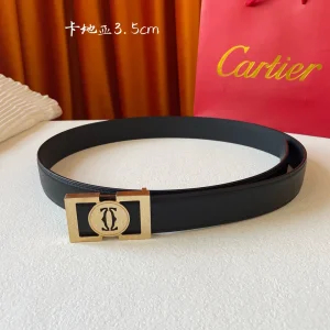 Luxury Womens Belts Cartier Logo Buckle Leather Belt in Black 35MM A175PP240 AA172802