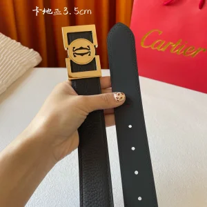 Luxury Womens Belts Cartier Logo Buckle Leather Belt in Black 35MM A175PP240 AA172802