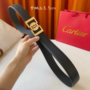 Luxury Womens Belts Cartier Logo Buckle Leather Belt in Black 35MM A175PP240 AA172802