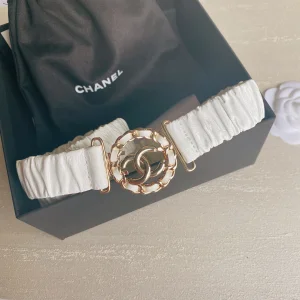 Chanel Interlocking CC Chain Fabric Belt White 