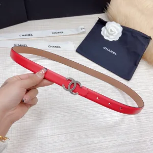Chanel CC Logo Buckle Leather Belt Red 20MM 