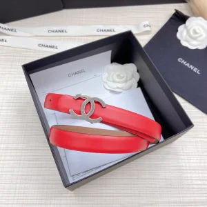 Replica Womens Belts Chanel CC Logo Buckle Leather Belt in Red 20MM A175PP240 AA176559