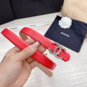 Replica Womens Belts Chanel CC Logo Buckle Leather Belt in Red 20MM A175PP240 AA176559