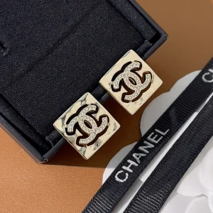 Chanel Crystal CC Gold Sequare Earrings 