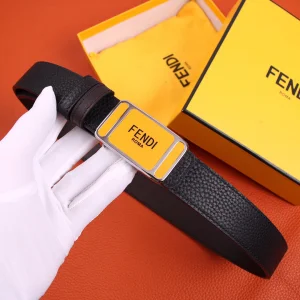Fendi Black Grained Leather Belt 30MM 