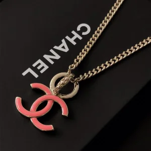 Chanel Pink CC Logo Pendant Chain Necklace 