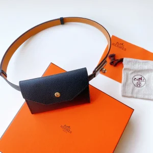 Hermes Kelly Pocket 18 Leather Belt Black 