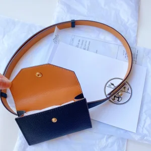 Replica Womens Belts Hermes Kelly Pocket 18 Leather Belt in Black A175PP380 AA180112