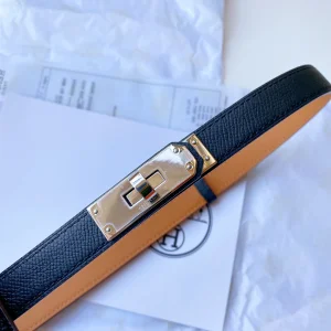 Replica Womens Belts Hermes Kelly Pocket 18 Leather Belt in Black A175PP380 AA180112