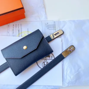 Replica Womens Belts Hermes Kelly Pocket 18 Leather Belt in Black A175PP380 AA180112